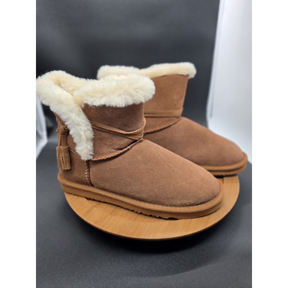 Lamo Chestnut Brown Suede Thalia Tassel Faux Fur Ankle Boots Womens Size 10
